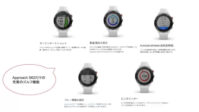 S62はゴルフをサポートする機能が充実