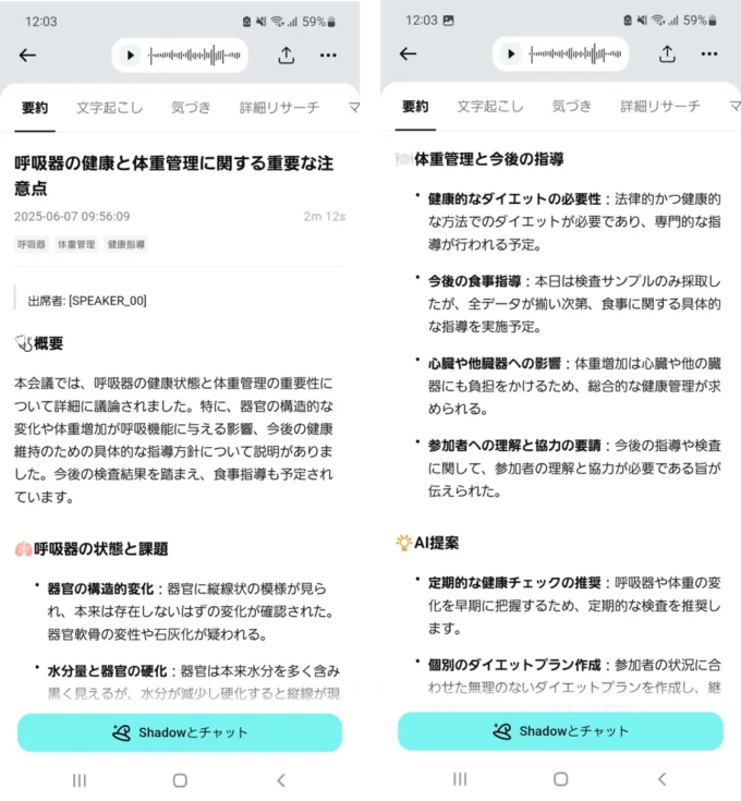 録音データを要約したもの