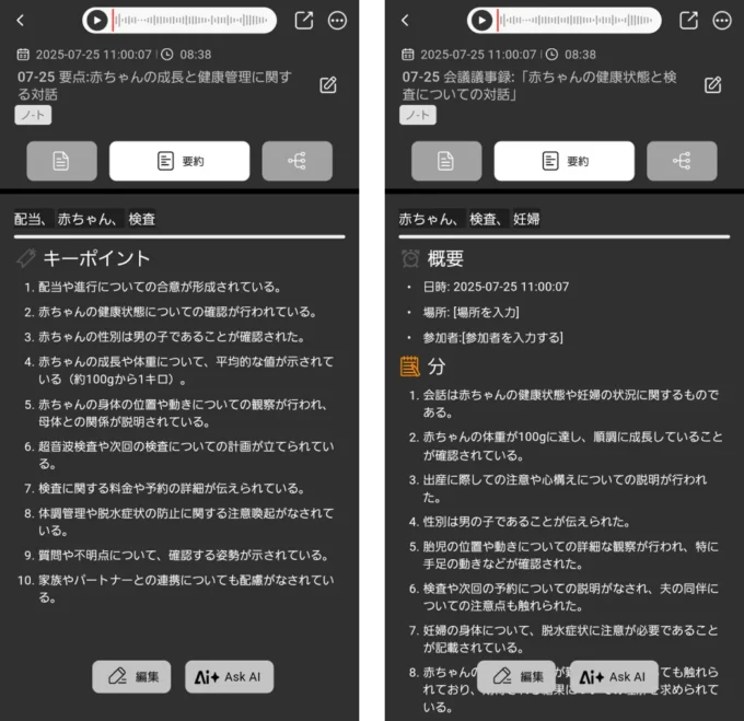 左:要点 右:会議議事録